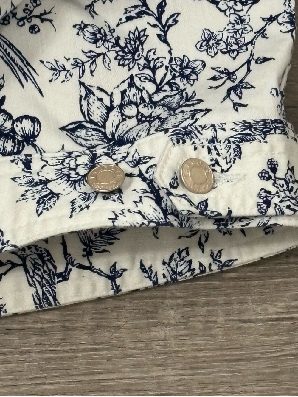 Talbots Plus 2X White and Navy Classic Stretch Denim Jacket Bird Toile - Picture 8 of 13